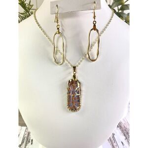 Handmade Gold Filigree Resin Necklace & Earring Set | Elegant Statement Jewelry